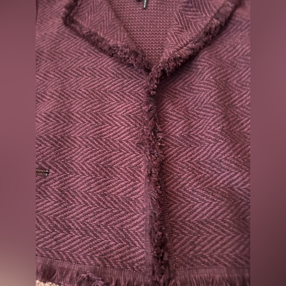NWT NIC+ZOE Burgundy Frayed-Trim Tweed and Knit Mixed Blazer, Size Large - Picture 10 of 16